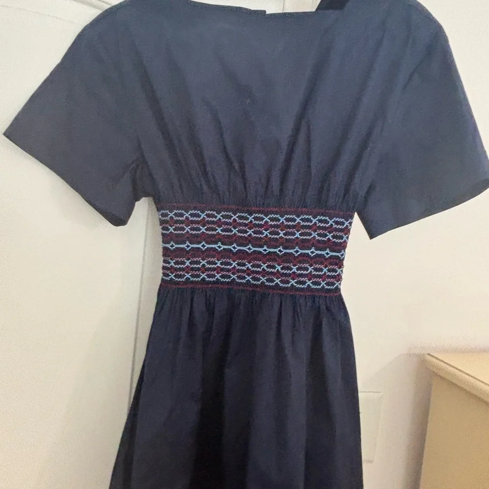STAUD Amy Blue Smocked A-Line Mini Dress - Picture 4 of 5